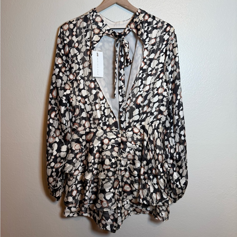 Endless Rose Maize Printed Shimmer‎ Ruffle Romper - Picture 3 of 6